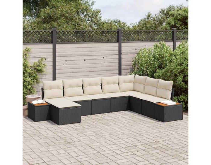 Sonata H Градински Софа Комплект 8 pcs Черно и кремаво 319 x 209 x 85 см
