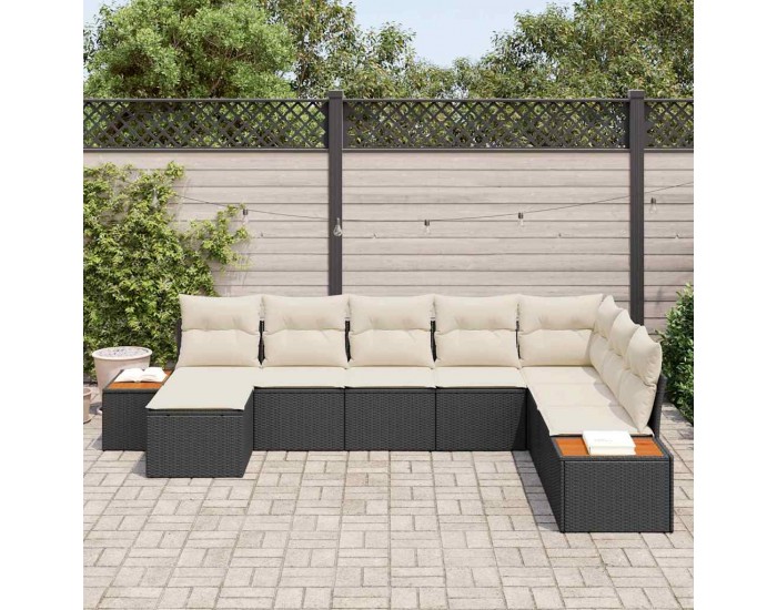 Sonata H Градински Софа Комплект 8 pcs Черно и кремаво 319 x 209 x 85 см