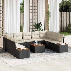 Sonata H Градински Софа Комплект 6 pcs Черно и кремаво 289 x 209 x 85 см - Градински Дивани и Пейки