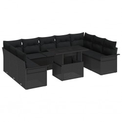 Sonata H Градински Софа Комплект 10 pcs Черно 100 x 55 x 73 см Полиратан - Градински Дивани и Пейки