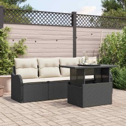 Sonata H Градински Софа Комплект 5 pcs Черно 100 x 55 x 73 см Полиратан - Градински Дивани и Пейки