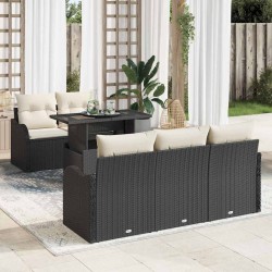Sonata H Градински Софа Комплект 6 pcs Черно 100 x 55 x 73 см Полиратан - Градински Дивани и Пейки