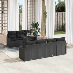 Sonata H Градински Софа Комплект 8 pcs Черно 100 x 55 x 73 см Полиратан - Градински Дивани и Пейки