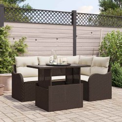 Sonata H Градински Софа Комплект 5 pcs Кафяво 100 x 55 x 73 см Полиратан - Градински Дивани и Пейки
