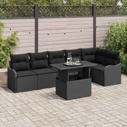 Sonata H Градински Софа Комплект 7 pcs Черно 100 x 55 x 73 см Полиратан - Градински Дивани и Пейки