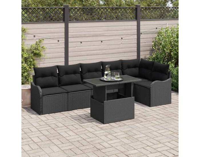 Sonata H Градински Софа Комплект 7 pcs Черно 100 x 55 x 73 см Полиратан