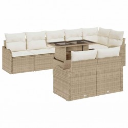 Sonata H Градински Софа Комплект 9 pcs Бежово 100 x 55 x 73 см Полиратан - Градински Дивани и Пейки