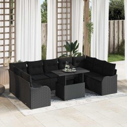 Sonata H Градински Софа Комплект 10 pcs Черно 100 x 55 x 73 см Полиратан - Градински Дивани и Пейки