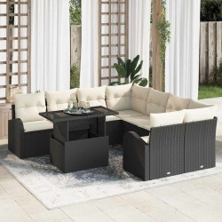 Sonata H Градински Софа Комплект 9 pcs Черно 100 x 55 x 73 см Полиратан - Градински Дивани и Пейки