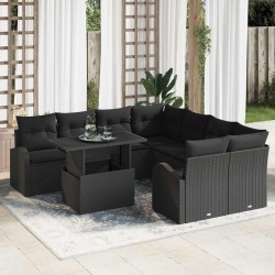 Sonata H Градински Софа Комплект 9 pcs Черно 100 x 55 x 73 см Полиратан - Градински Дивани и Пейки