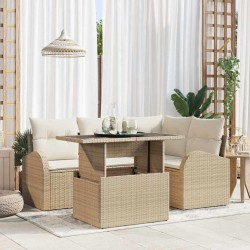 Sonata H Градински Софа Комплект 5 pcs Бежово 100 x 55 x 73 см Полиратан - Градински Дивани и Пейки
