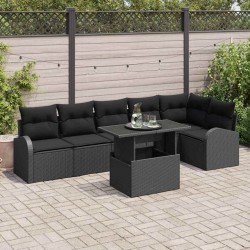 Sonata H Градински Софа Комплект 7 pcs Черно 100 x 55 x 73 см Полиратан - Градински Дивани и Пейки