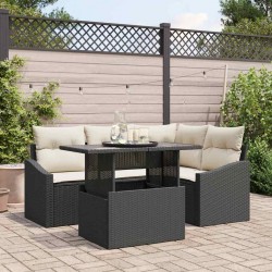Sonata H Градински Софа Комплект 5 pcs Черен и кремав 100 x 55 x 73 см - Градински Дивани и Пейки