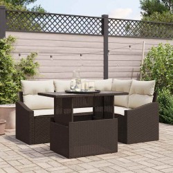 Sonata H Градински Софа Комплект 5 pcs Кафяв и Кремав 100 x 55 x 73 см - Градински Дивани и Пейки