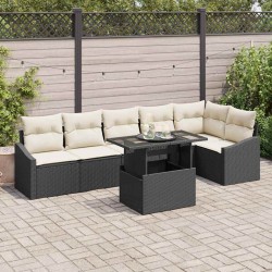 Sonata H Градински Софа Комплект 7 pcs Черен и кремав 100 x 55 x 73 см - Градински Дивани и Пейки