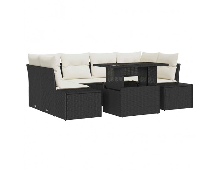 Sonata H Градински Софа Комплект 7 pcs Черен и кремав 100 x 55 x 73 см