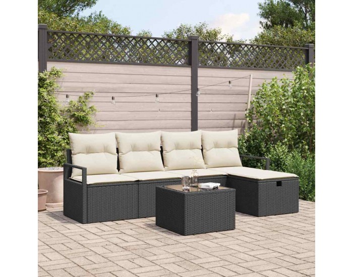 Sonata H Градински Софа Комплект 6 pcs Черно и кремаво 230 x 117 x 85 см