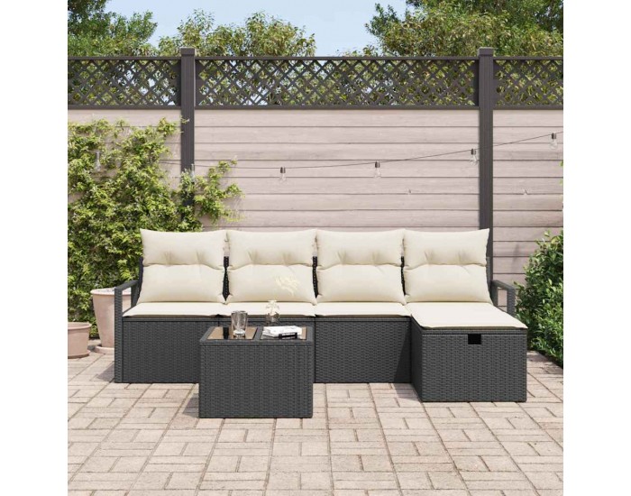 Sonata H Градински Софа Комплект 6 pcs Черно и кремаво 230 x 117 x 85 см