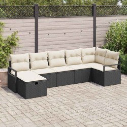Sonata H Градински Софа Комплект 7 pcs Черно и кремаво 287 x 122 x 85 см - Градински Дивани и Пейки