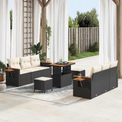 Sonata H Градински Софа Комплект 9 pcs Черно и кремаво 90 x 55 x 71 cm - Градински Дивани и Пейки