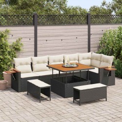 Sonata H Градински Софа Комплект 9 pcs Черно и кремаво 100 x 100 x 71 cm - Градински Дивани и Пейки