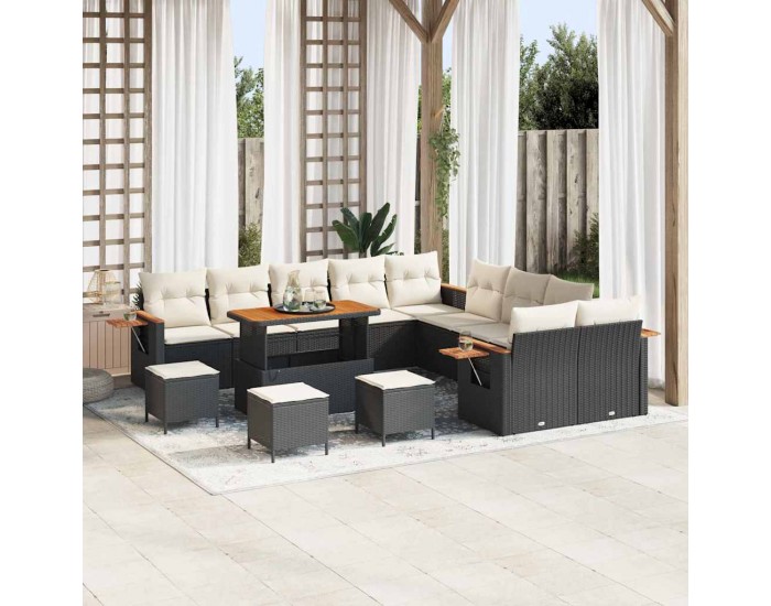 Sonata H Градински Софа Комплект 14 pcs Черно и кремаво 110 x 55 x 71 см