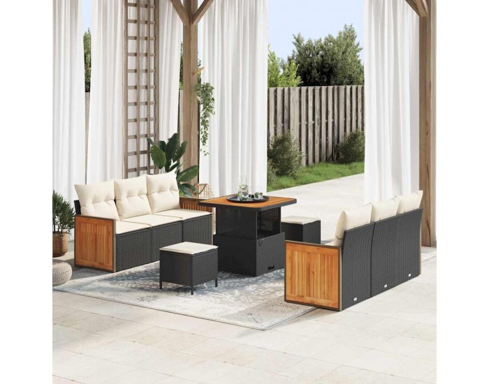 Sonata H Градински Софа Комплект 9 pcs Черно и кремаво 80 x 80 x 71 cm