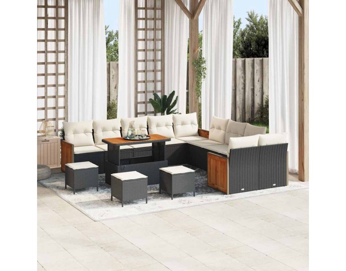Sonata H Градински Софа Комплект 14 pcs Черно и кремаво 110 x 55 x 71 см