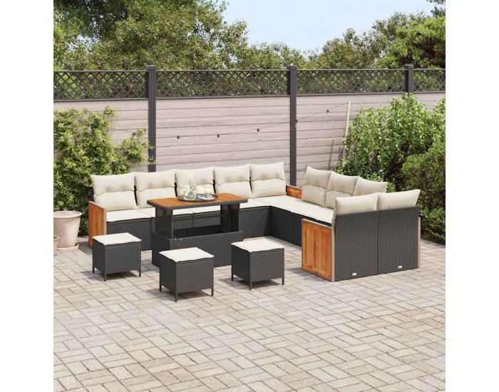Sonata H Градински Софа Комплект 14 pcs Черно и кремаво 110 x 55 x 71 см