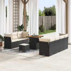 Sonata H Градински Софа Комплект 10 pcs Черно и кремаво 80 x 80 x 71 cm - Градински Дивани и Пейки