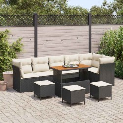 Sonata H Градински Софа Комплект 10 pcs Черно и кремаво 110 x 55 x 71 см - Градински Дивани и Пейки