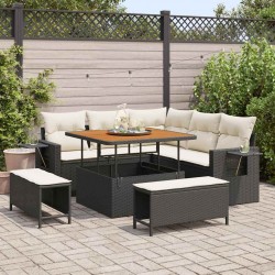 Sonata H Градински Софа Комплект 8 pcs Черно и кремаво 100 x 100 x 71 cm - Градински Дивани и Пейки