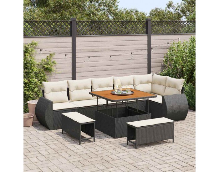 Sonata H Градински Софа Комплект 9 pcs Черно и кремаво 100 x 100 x 71 cm
