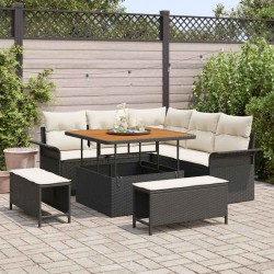 Sonata H Градински Софа Комплект 8 pcs Черен и кремав 100 x 100 x 71 cm - Градински Дивани и Пейки
