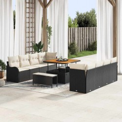 Sonata H Градински Софа Комплект 11 pcs Черен и кремав 100 x 100 x 71 cm - Градински Дивани и Пейки