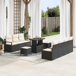 Sonata H Градински Софа Комплект 10 pcs Черен и кремав 90 x 55 x 71 cm - Градински Дивани и Пейки