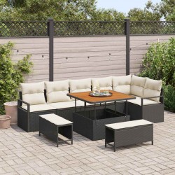 Sonata H Градински Софа Комплект 9 pcs Черен и кремав 100 x 100 x 71 cm - Градински Дивани и Пейки
