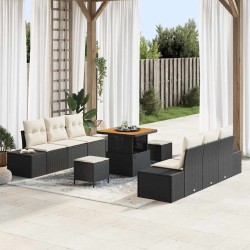 Sonata H Градински Софа Комплект 9 pcs Черен и кремав 80 x 80 x 71 cm - Градински Дивани и Пейки