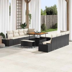 Sonata H Градински Софа Комплект 11 pcs Черен и кремав 100 x 100 x 71 cm - Градински Дивани и Пейки