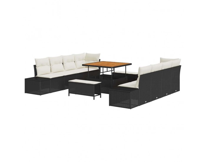 Sonata H Градински Софа Комплект 11 pcs Черен и кремав 100 x 100 x 71 cm