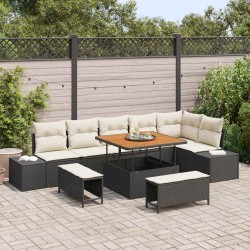 Sonata H Градински Софа Комплект 9 pcs Черен и кремав 100 x 100 x 71 cm - Градински Дивани и Пейки