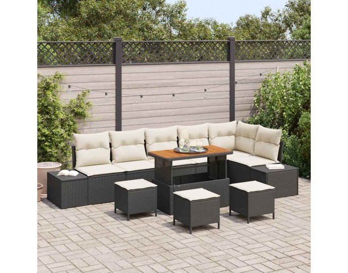 Sonata H Градински Софа Комплект 9 pcs Черен и кремав 110 x 55 x 71 см