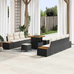 Sonata H Градински Софа Комплект 10 pcs Черен и кремав 80 x 80 x 71 cm - Градински Дивани и Пейки