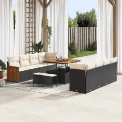 Sonata H Градински Софа Комплект 11 pcs Черен и кремав 100 x 100 x 71 cm - Градински Дивани и Пейки