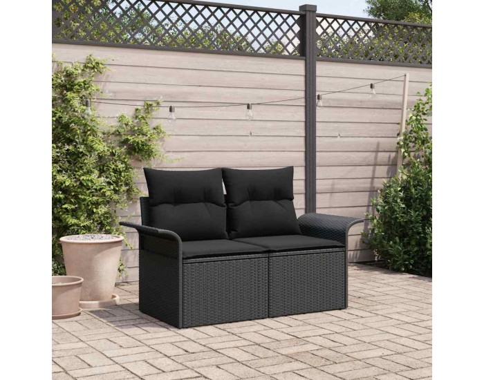 Sonata H Градински диван с възглавница Черно 141 x 62 x 69cm полиратан