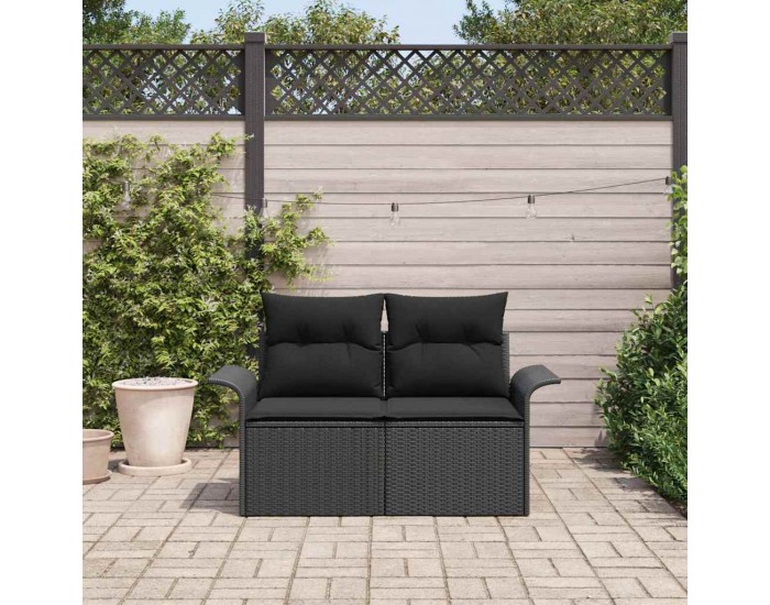 Sonata H Градински диван с възглавница Черно 141 x 62 x 69cm полиратан