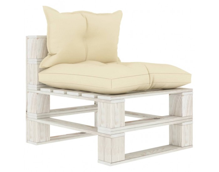 Sonata H Градински палетен междинен диван с кремави възглавници дърво