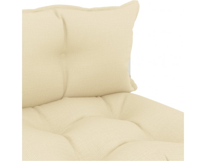 Sonata H Градински палетен междинен диван с кремави възглавници дърво