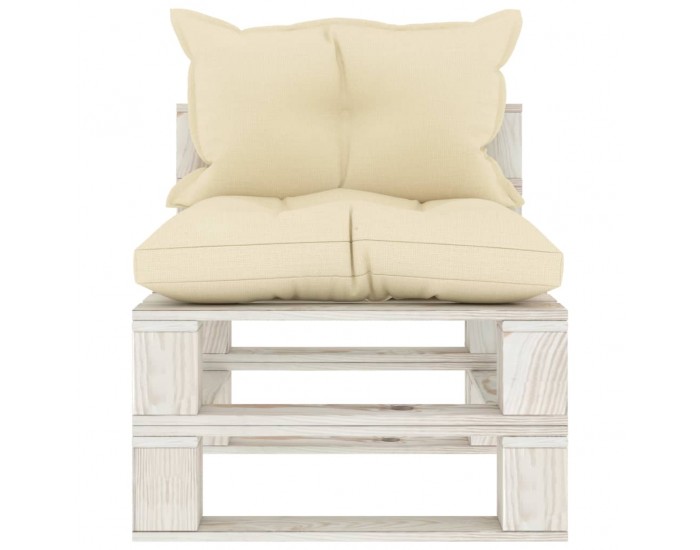 Sonata H Градински палетен междинен диван с кремави възглавници дърво