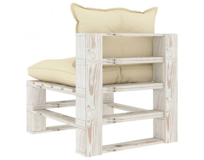 Sonata H Градински палетен междинен диван с кремави възглавници дърво